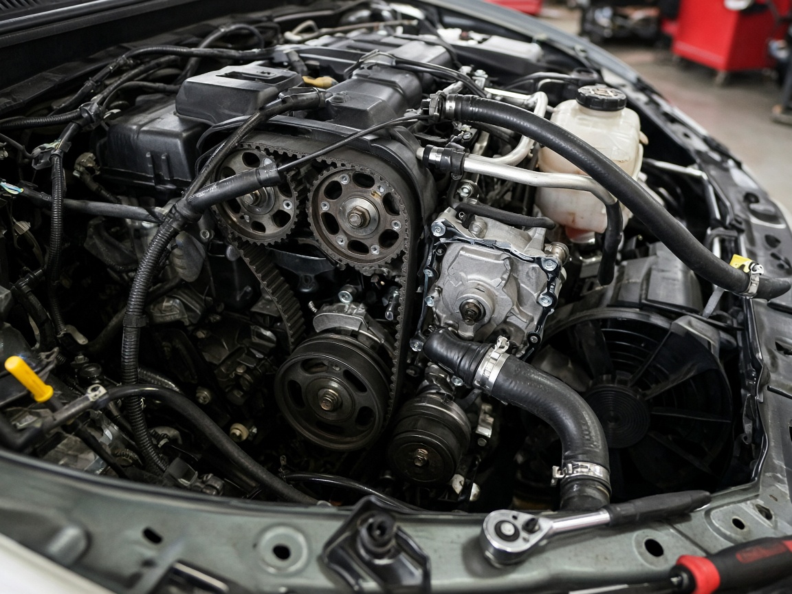 Engine repair work in the bay